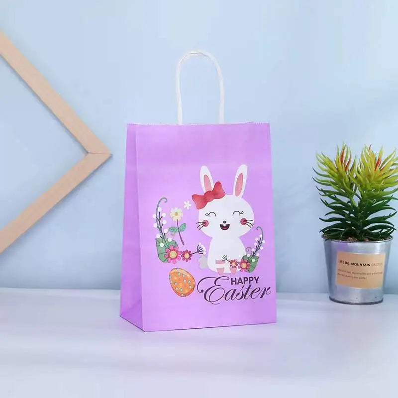 10 pcs Bunny Rabbit Paper Bag Cartoon Gift Bag for Happy Easter Party Decorations Kids Gift Cookies Packaging Bags