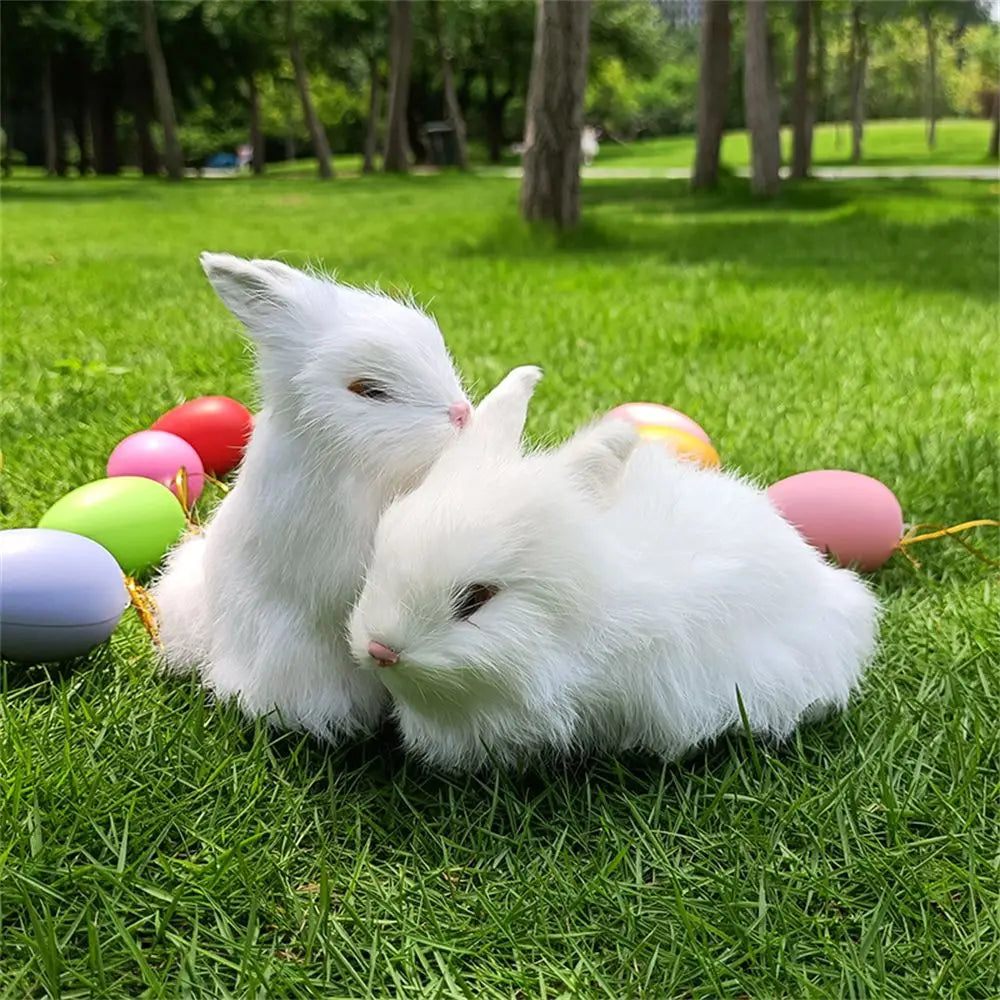 Cute Family DIY Decoration Lifelike Animal Desktop Furnishings Rabbit Model Plush Toys Easter Rabbits Simulation