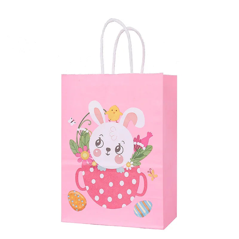 10 pcs Bunny Rabbit Paper Bag Cartoon Gift Bag for Happy Easter Party Decorations Kids Gift Cookies Packaging Bags