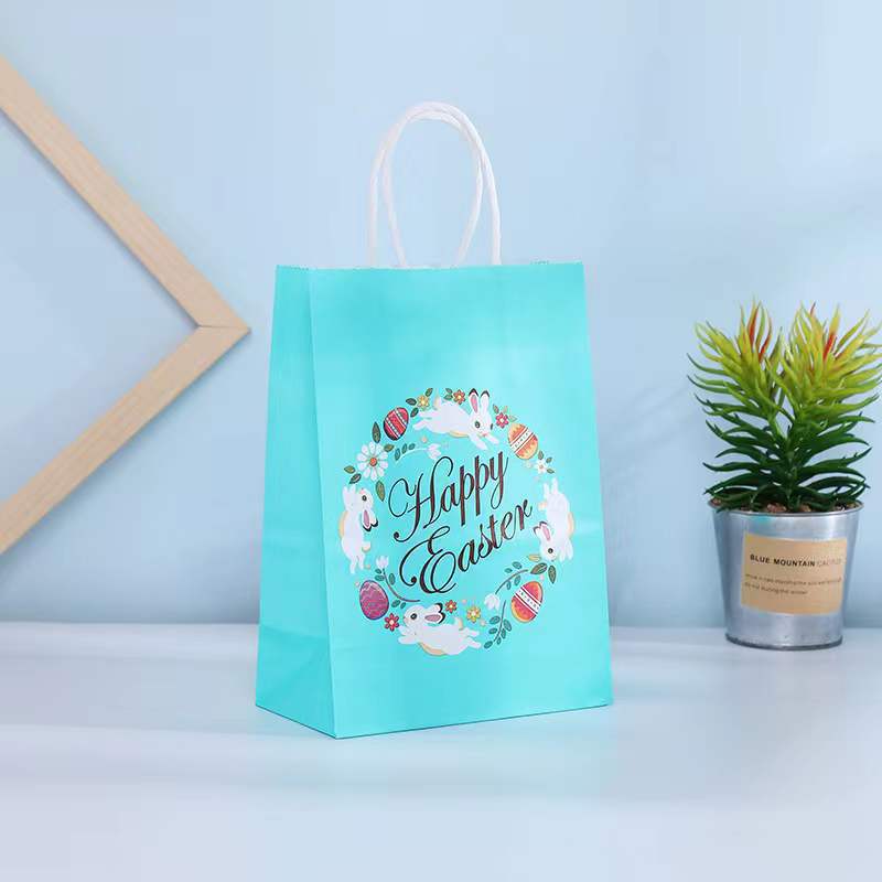 10 pcs Bunny Rabbit Paper Bag Cartoon Gift Bag for Happy Easter Party Decorations Kids Gift Cookies Packaging Bags