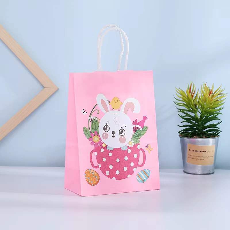 10 pcs Bunny Rabbit Paper Bag Cartoon Gift Bag for Happy Easter Party Decorations Kids Gift Cookies Packaging Bags