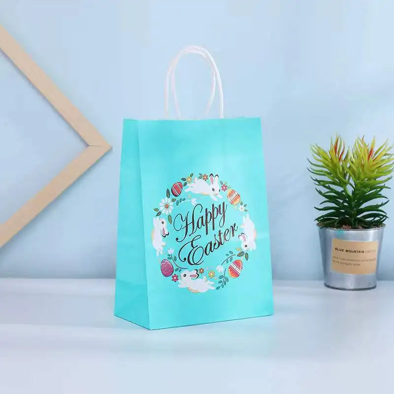 10 pcs Bunny Rabbit Paper Bag Cartoon Gift Bag for Happy Easter Party Decorations Kids Gift Cookies Packaging Bags