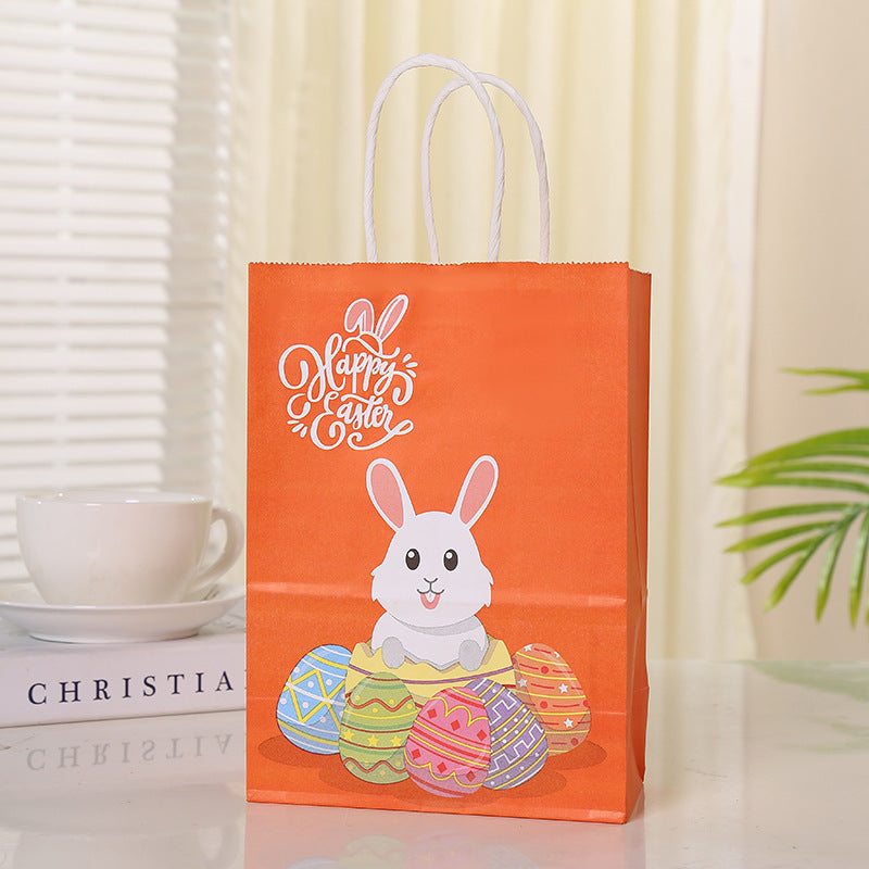 10 pcs Bunny Rabbit Paper Bag Cartoon Gift Bag for Happy Easter Party Decorations Kids Gift Cookies Packaging Bags